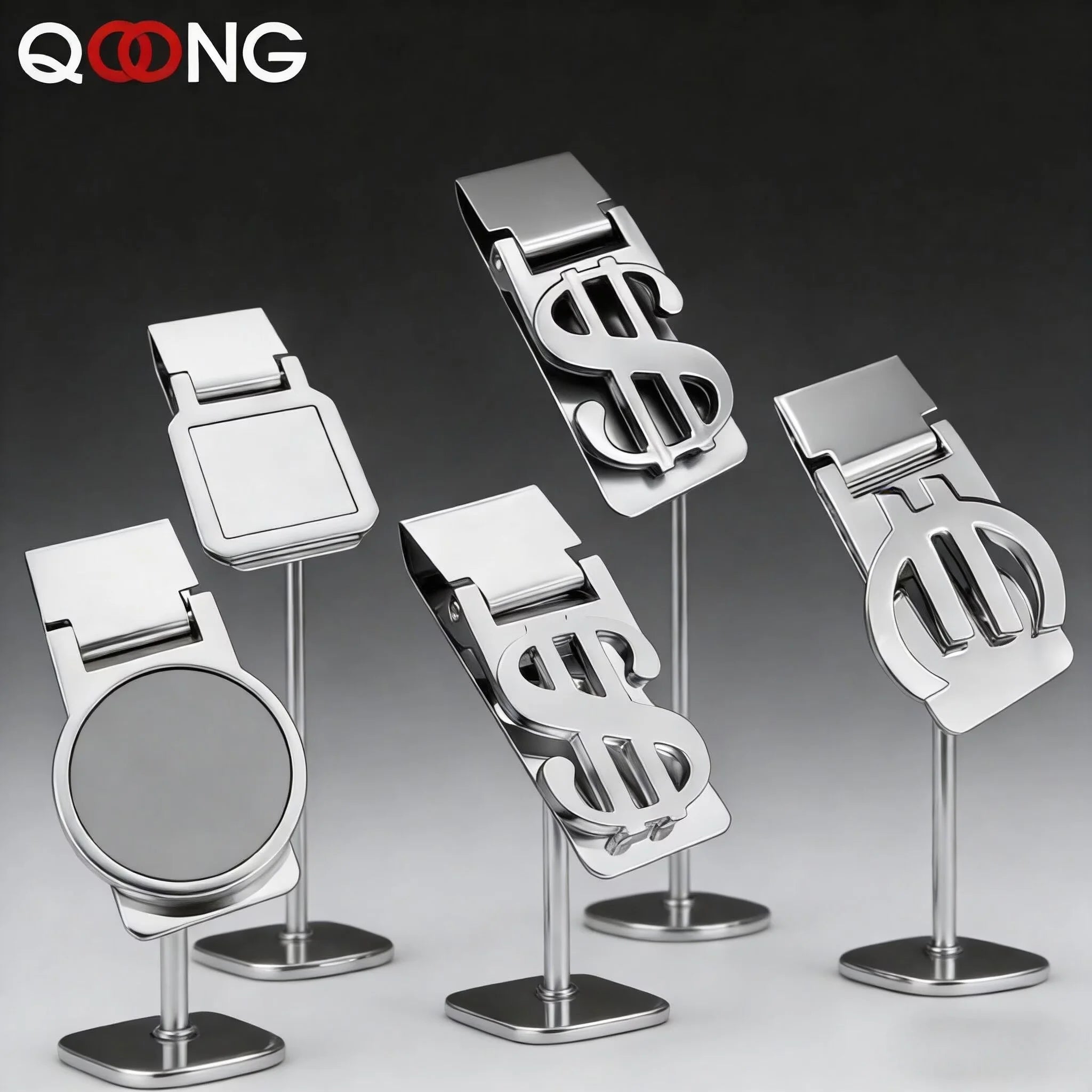 QOONG Custom Engraved Money Clip — Stainless Steel Cash Holder for Men