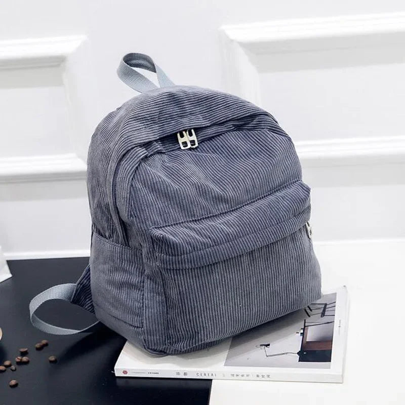 Corduroy Zipper Backpack — Versatile Collegiate Style for Women