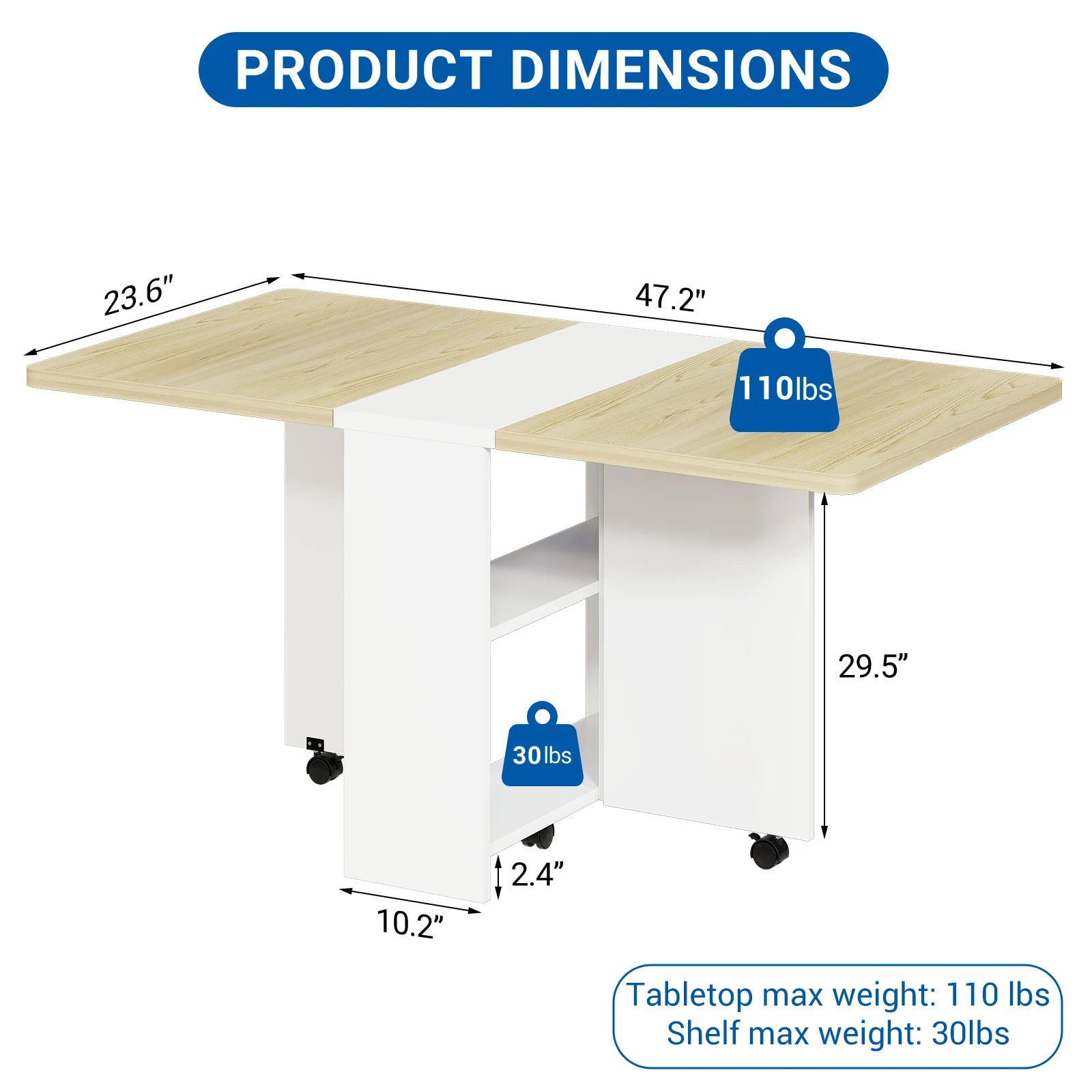 SUNVASAGOO Foldable Dining Table — Space-Saving Drop Leaf Design