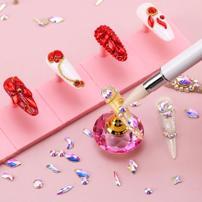 Nibiru DU Crystal Nail Rhinestones Set — Multi-Shape Gem Kit with Pick Up Pen