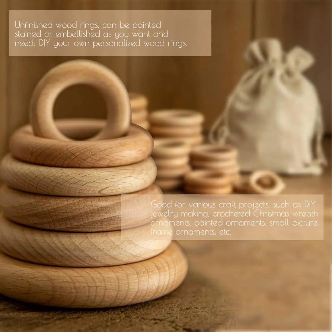 Natural Beech Wood Rings — 50pc DIY Teether & Craft Accessory Set