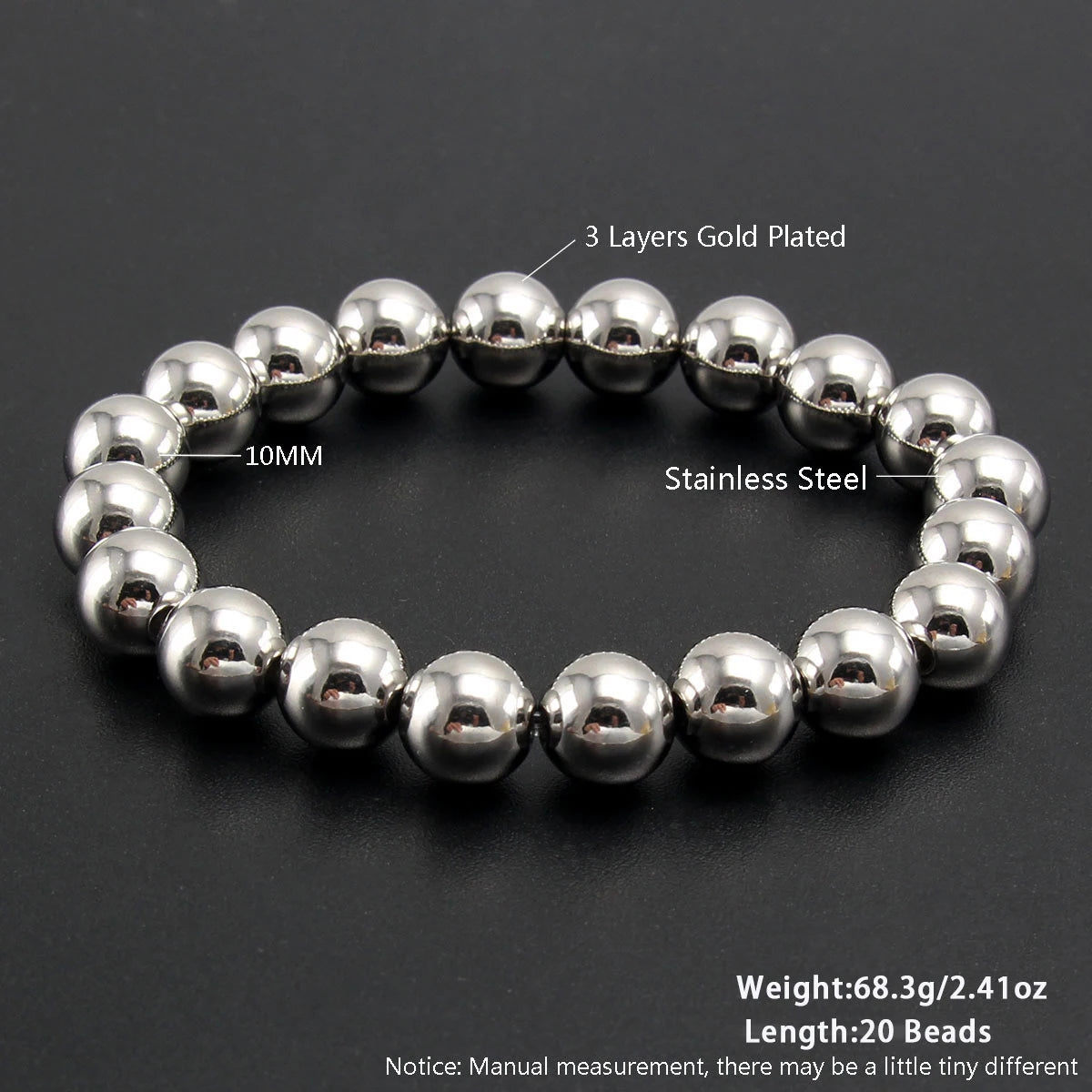 MHS.SUN Stainless Steel Beaded Bracelet — Gold Plated Stackable Jewelry