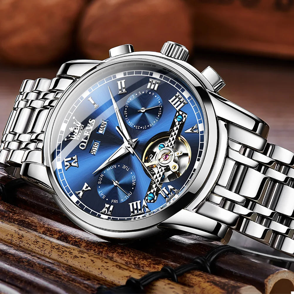 OLEVS Men's Automatic Mechanical Watch — Skeleton Business Wristwatch
