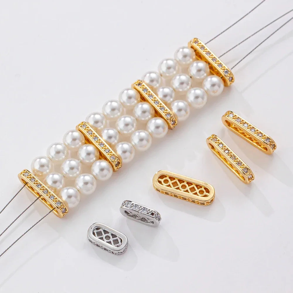 14K Gold Plated Elliptical Zircon Bead Spacers — Jewelry Making Connectors