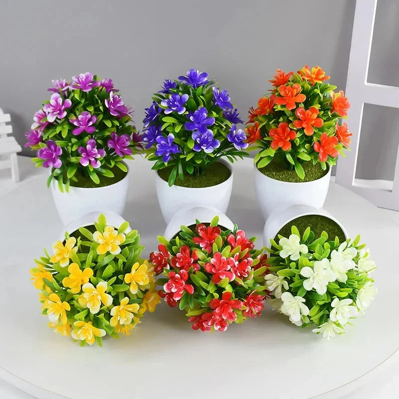 Artificial Five Leaf Plum Potted Plant — Decorative Indoor & Outdoor Floral Bonsai