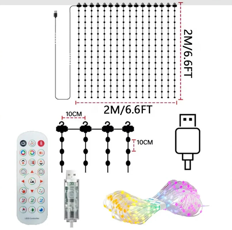 Smart RGB LED Curtain Lights — Programmable DIY Pattern & Music Sync Decor