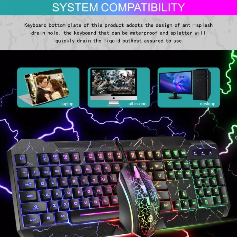Wired Gaming Keyboard and Mouse Combo — LED Backlit Mechanical Feel Set