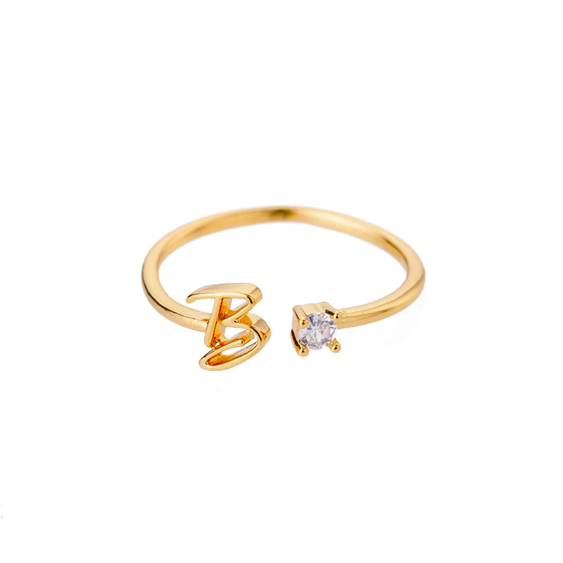 ICFTZWE Zircon Initial Letter Rings — Adjustable Stainless Steel Jewelry