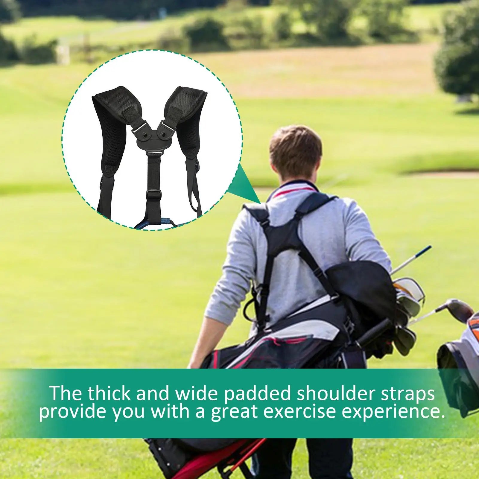 Adjustable Double Shoulder Golf Bag Strap — Padded Nylon Replacement