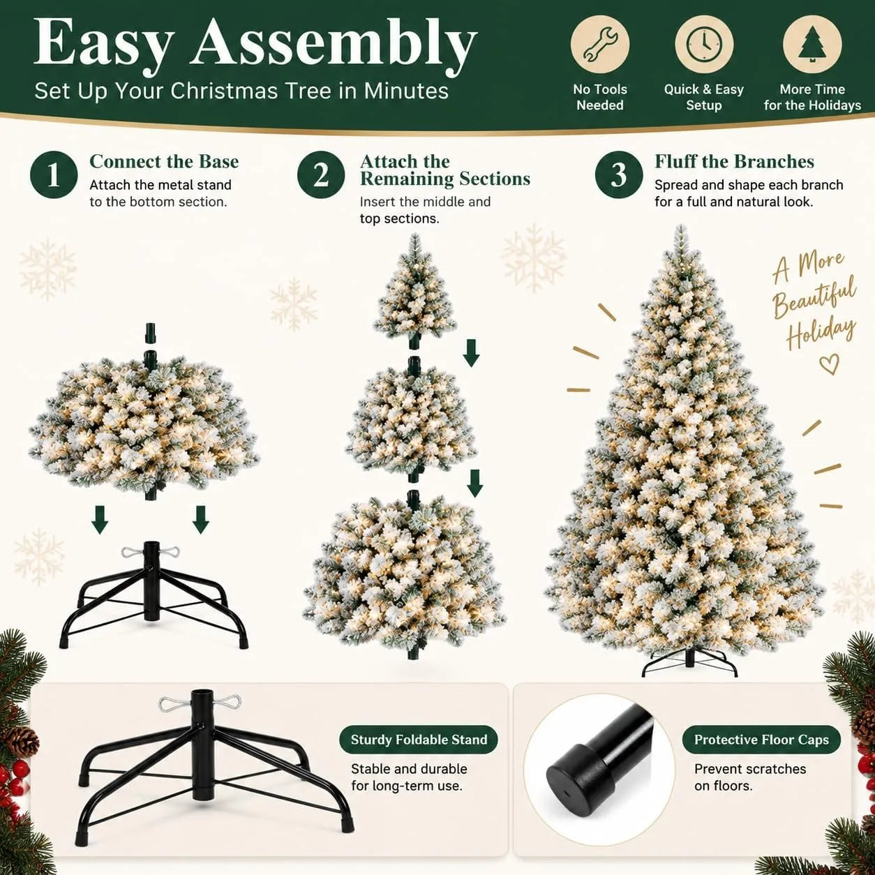 ANIXOL Artificial Christmas Tree — Pre-Lit with Snowflake Decor
