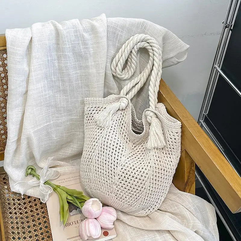 Women's Knitted Crochet Tote Bag — Large Capacity Summer Shoulder Bag