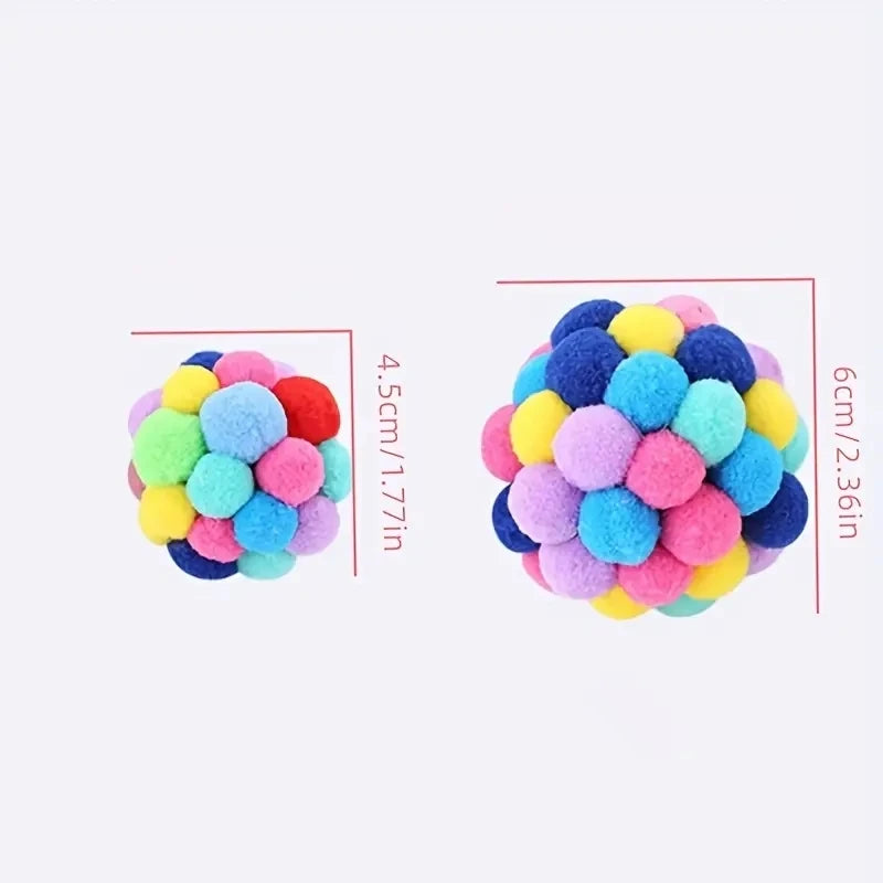 Colorful Cat Toy Ball Set — Interactive Plush and Bell Toys for Pets