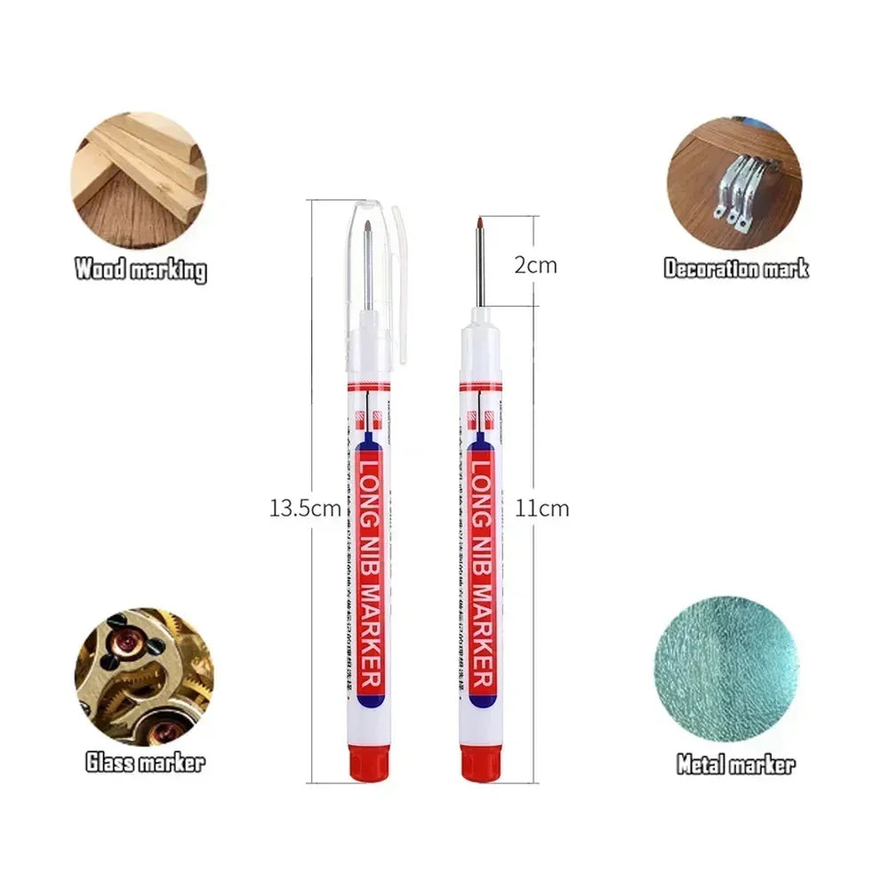 Deep Hole Marker Pen — Waterproof Long Head Woodworking Tool