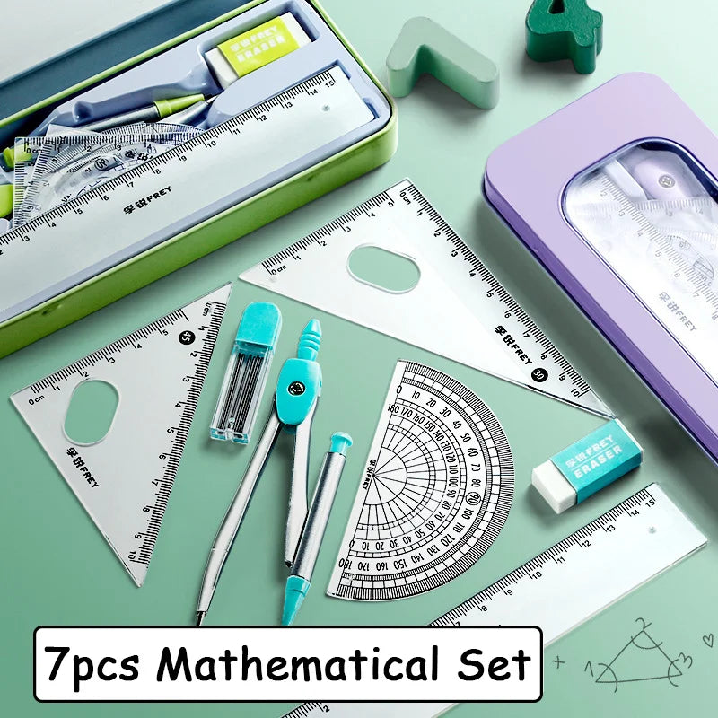 7-Piece Mathematical Ruler Set — Multi-Function Geometry Drawing Tools