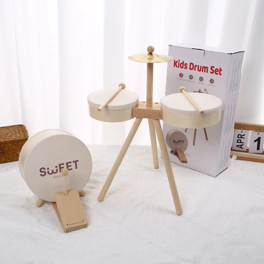 Kids Wooden Drum Set — Educational Musical Percussion Toy