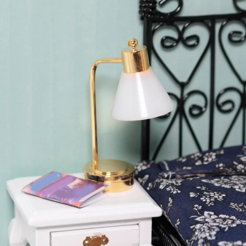 Miniature Dollhouse Table Lamp — Modern Bedside Reading Light Decor