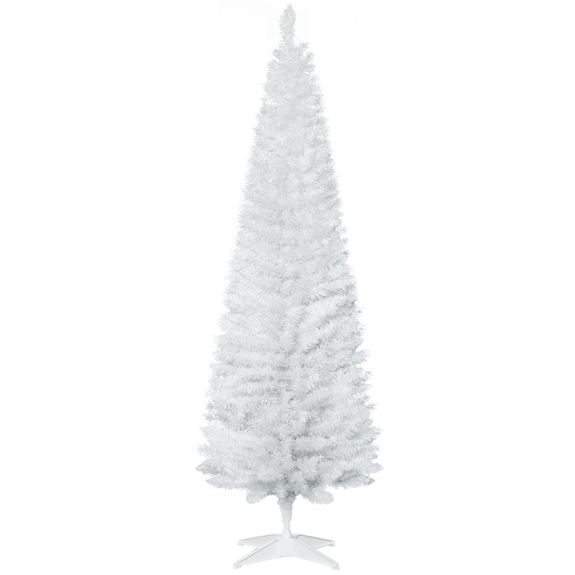 HOMCOM 6ft Artificial White Christmas Tree — Slim Pencil Style Holiday Decor