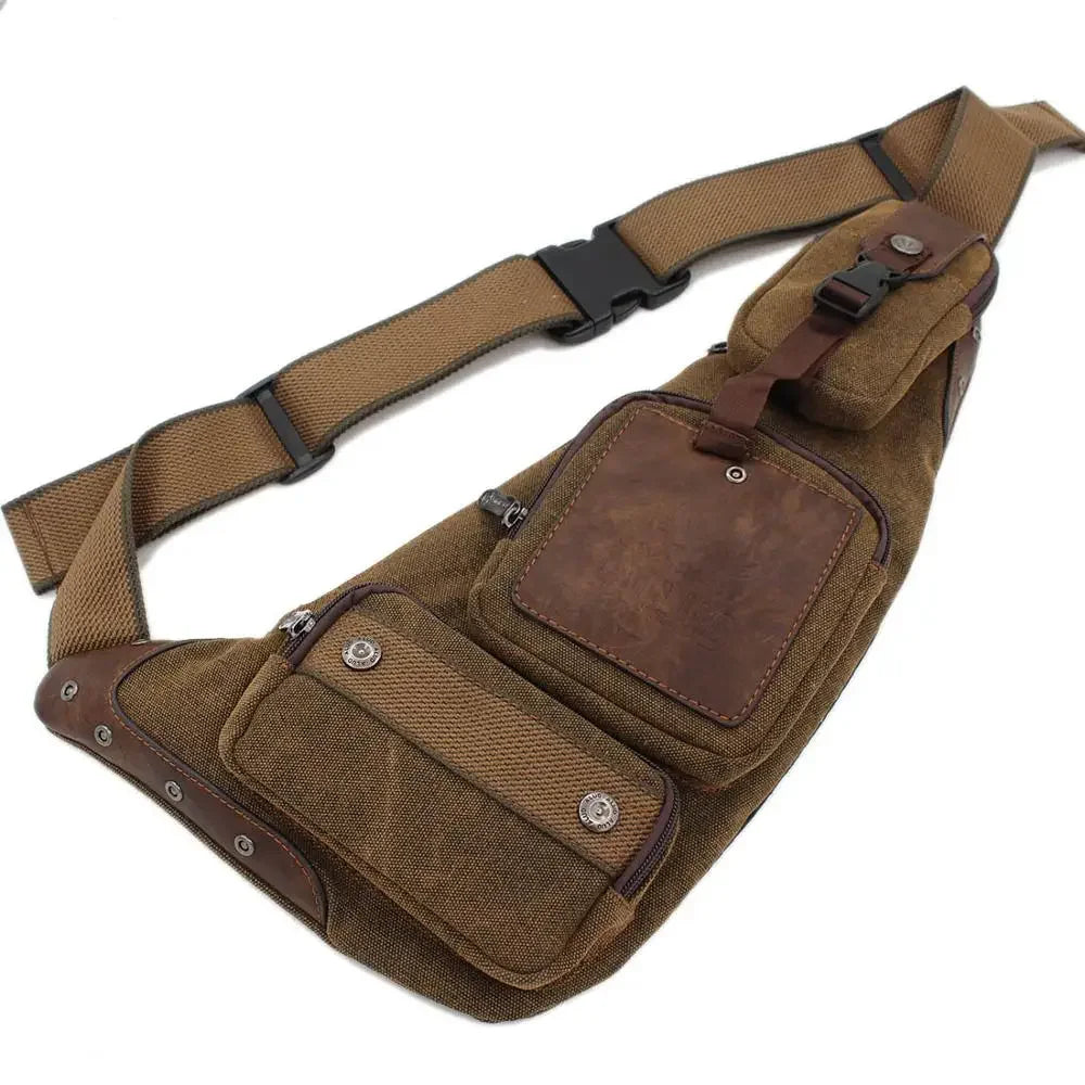 HAOSHUAI Men's Canvas Sling Bag — Vintage Cross Body Messenger Pack