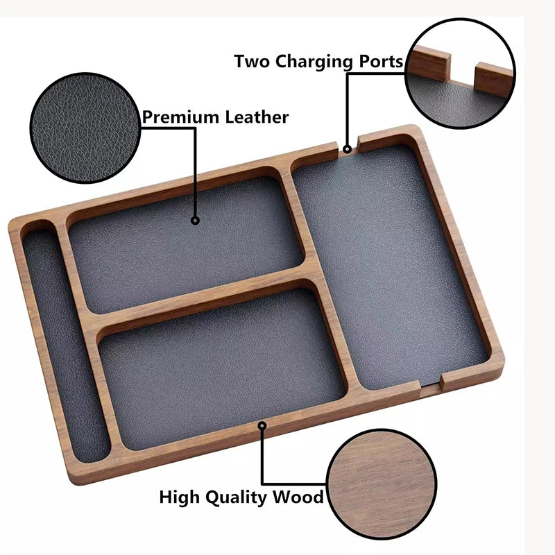 Solid Wood Desktop Storage Box — Multi-Compartment Organizer Tray