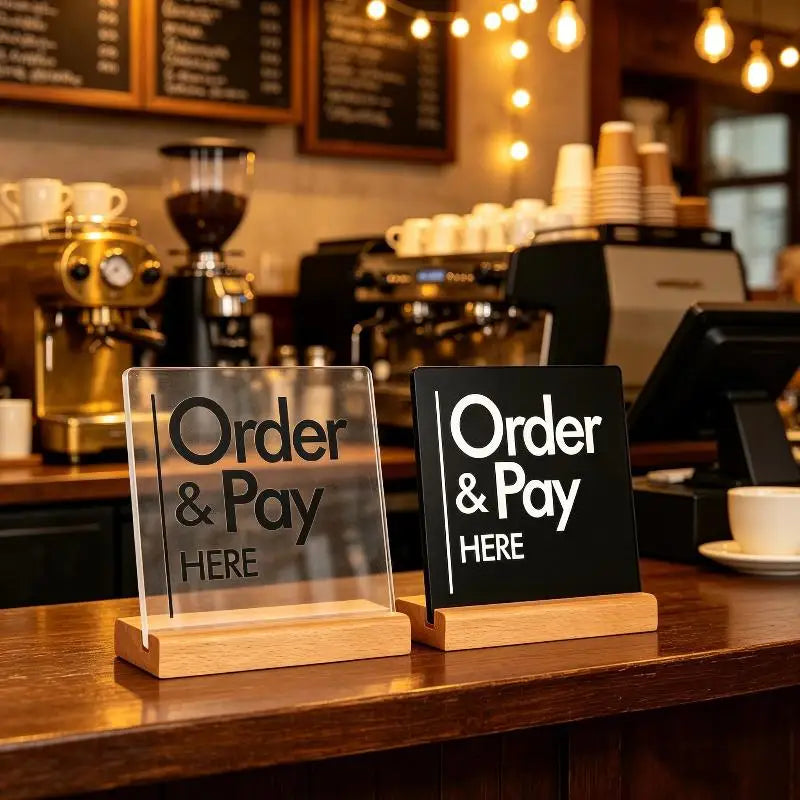 HUXUAN Acrylic Order Here Sign — Durable Countertop Display for Cafes