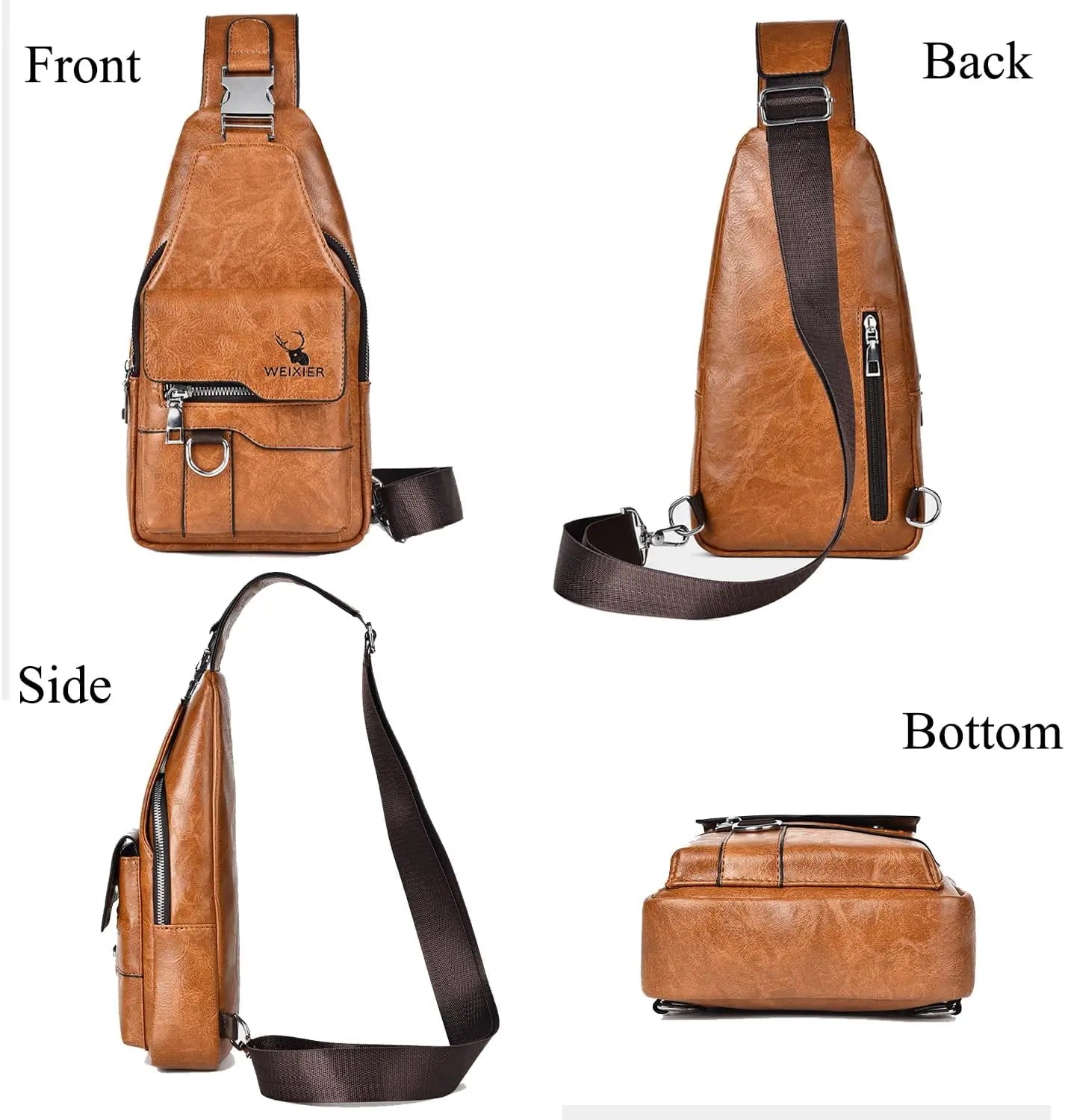PU Leather Crossbody Sling Bag — Compact Chest Pack for Travel & Daily Use