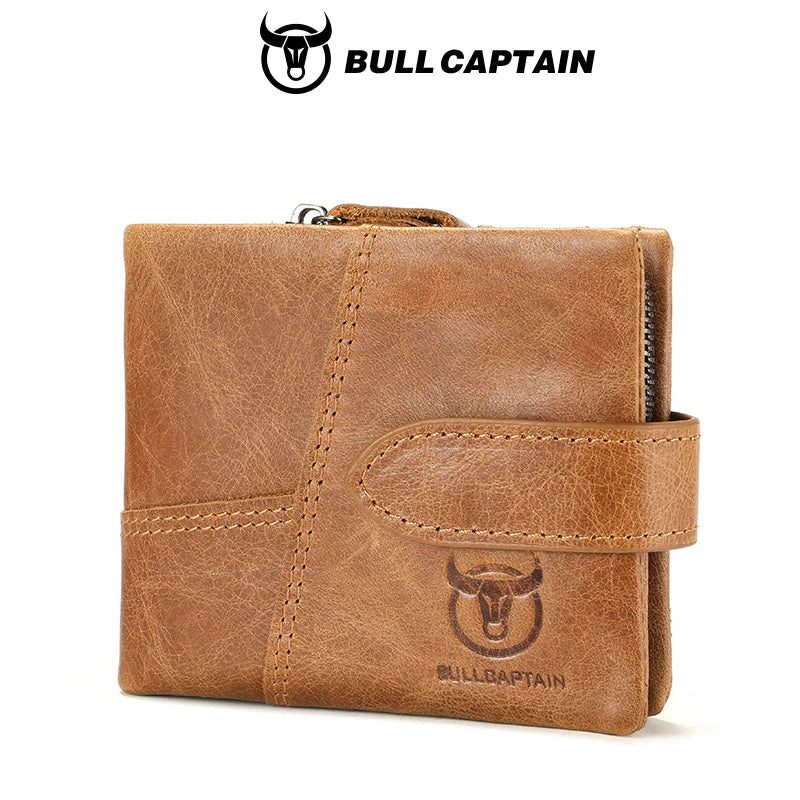 BULLCAPTAIN Genuine Leather Wallet — RFID Blocking Men's Short Bifold