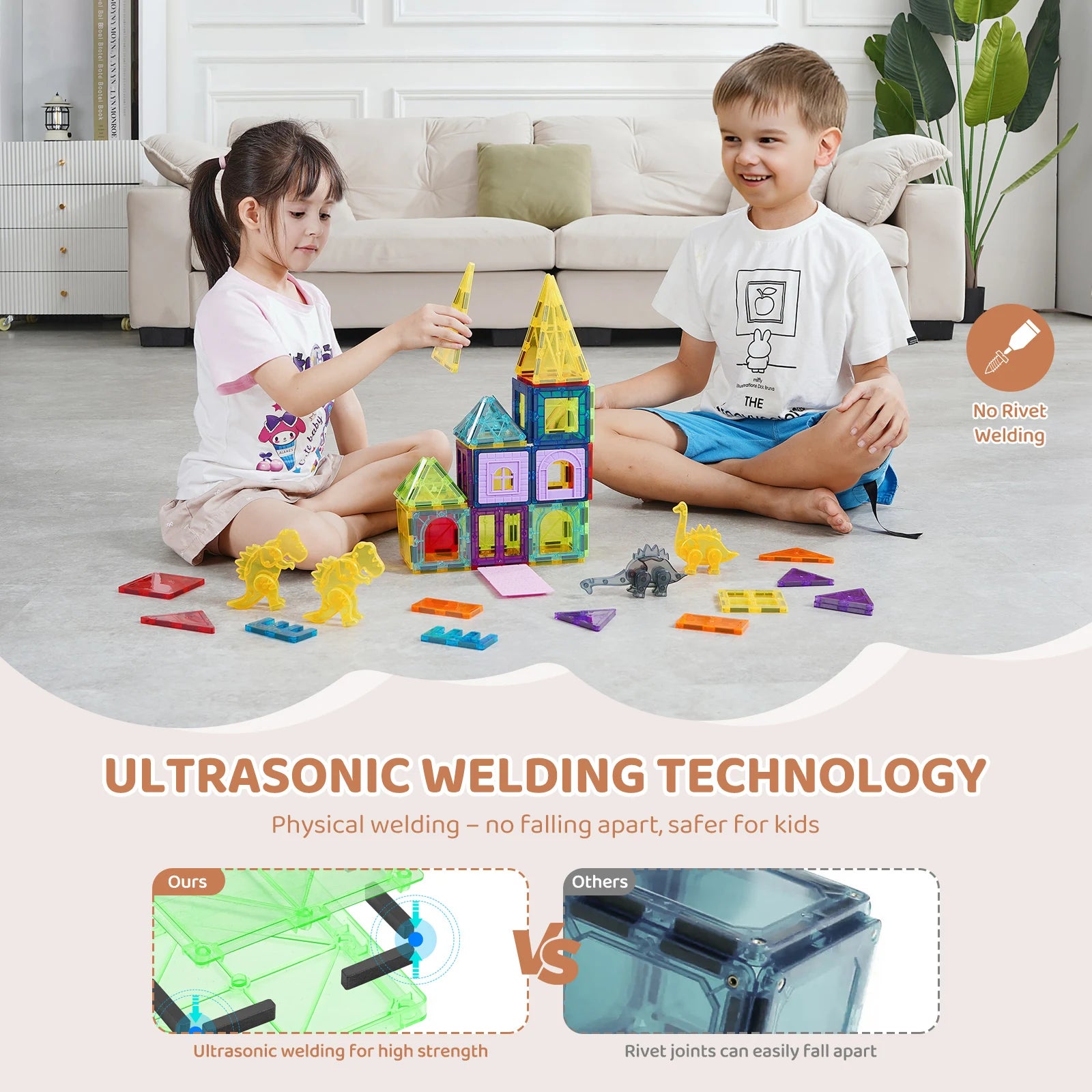 SucceBuy Magnetic Building Tiles — 56-Piece STEM Construction Set with Dinosaurs