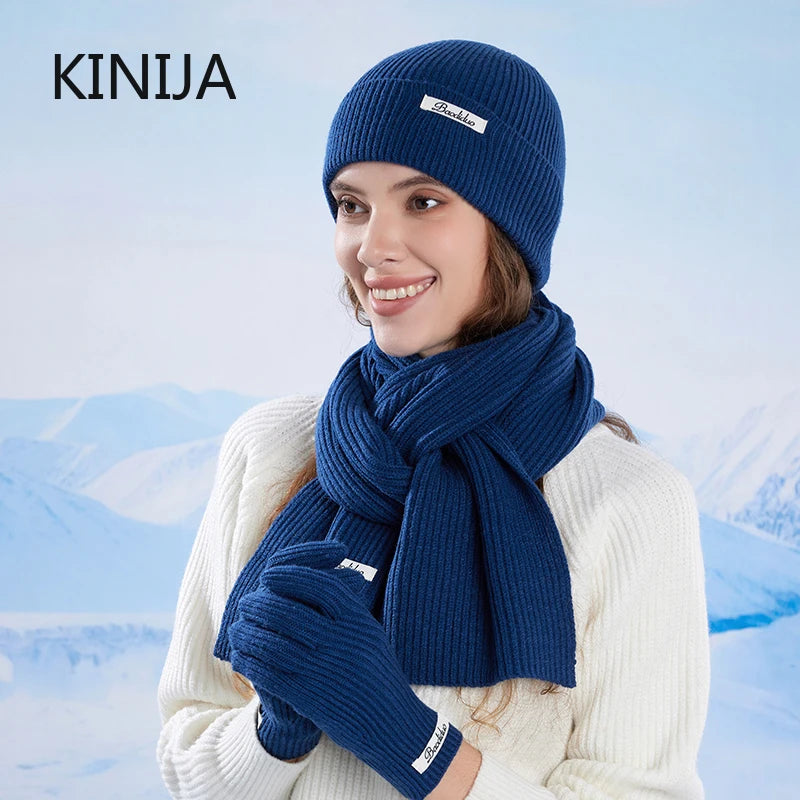 KINIJA Women's Knitted Winter Set — Warm Hat, Scarf, and Gloves Trio