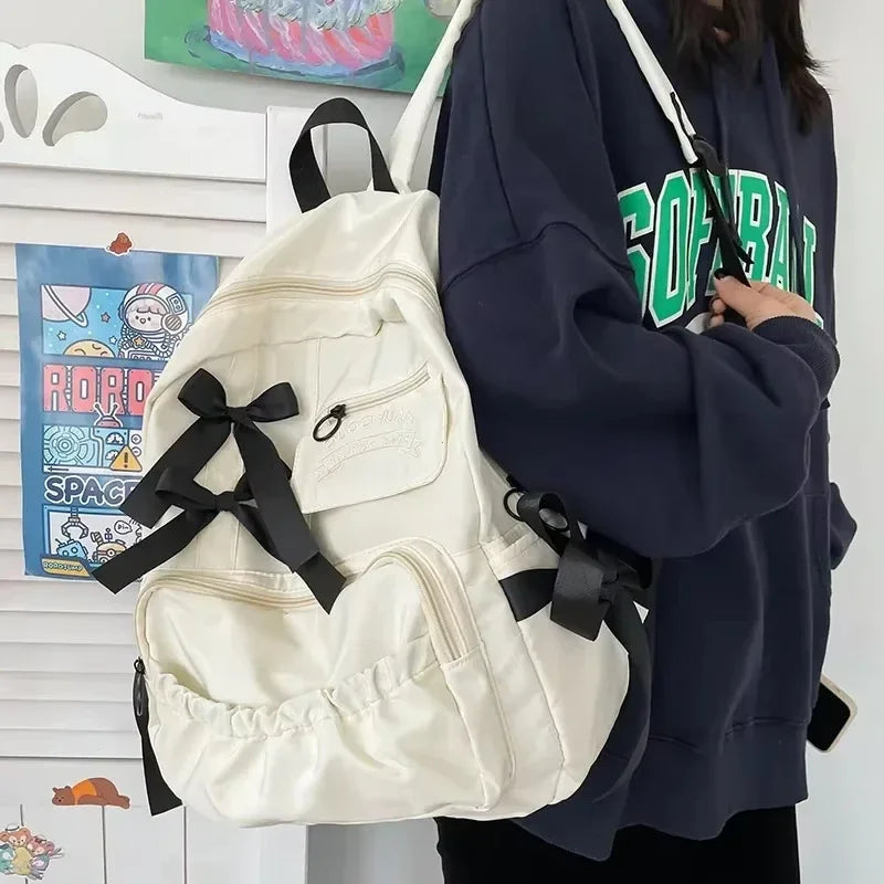 dawndesslo Aesthetic Canvas Backpack — Preppy Style School Bag for Women
