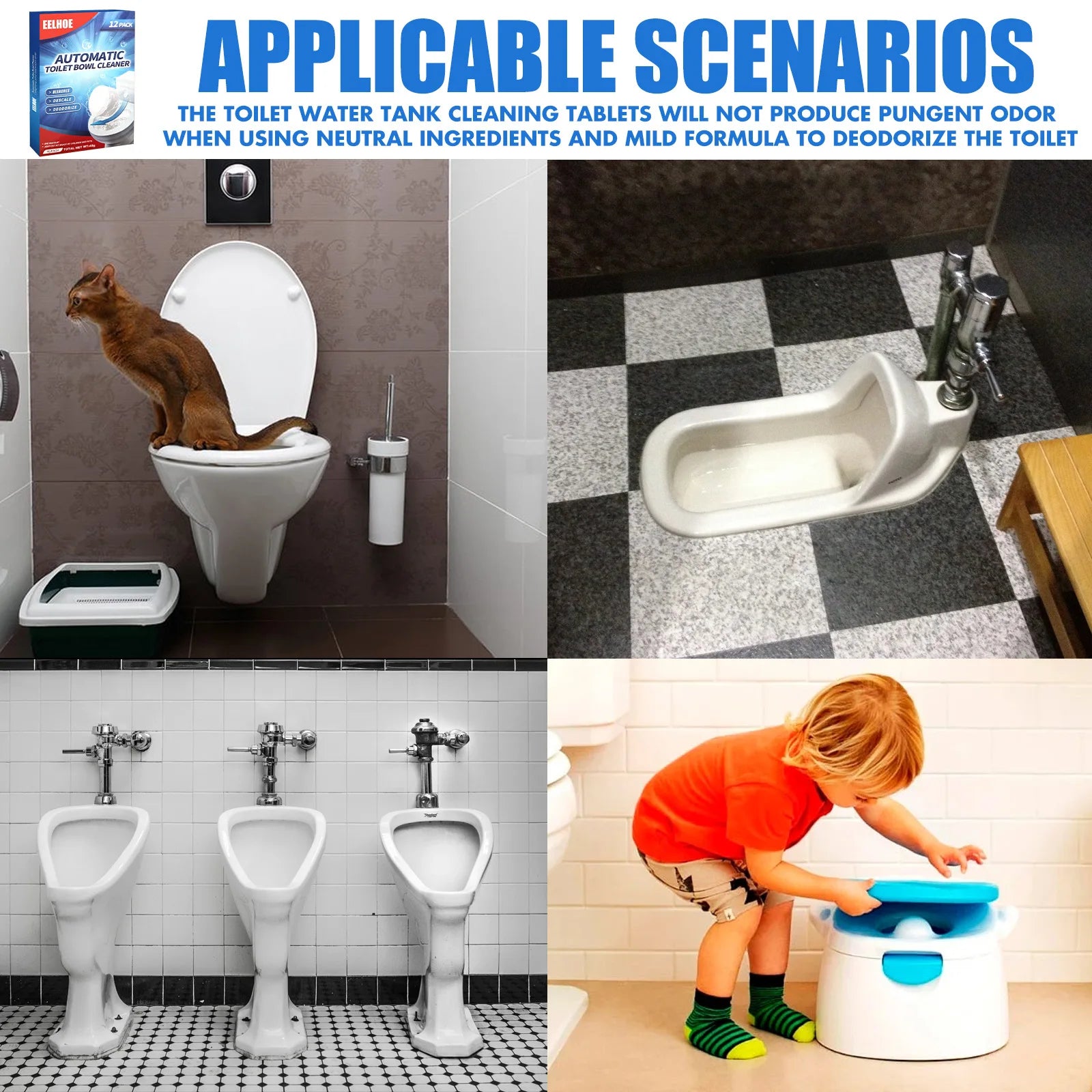 eelhoe Effervescent Toilet Cleaning Tablets — Fast Stain & Odor Removal