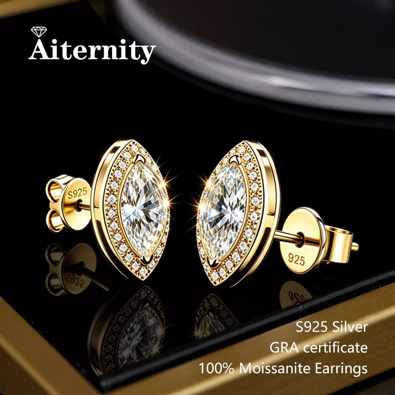 AITERNITY Moissanite Stud Earrings — Elegant S925 Silver Wedding Jewelry