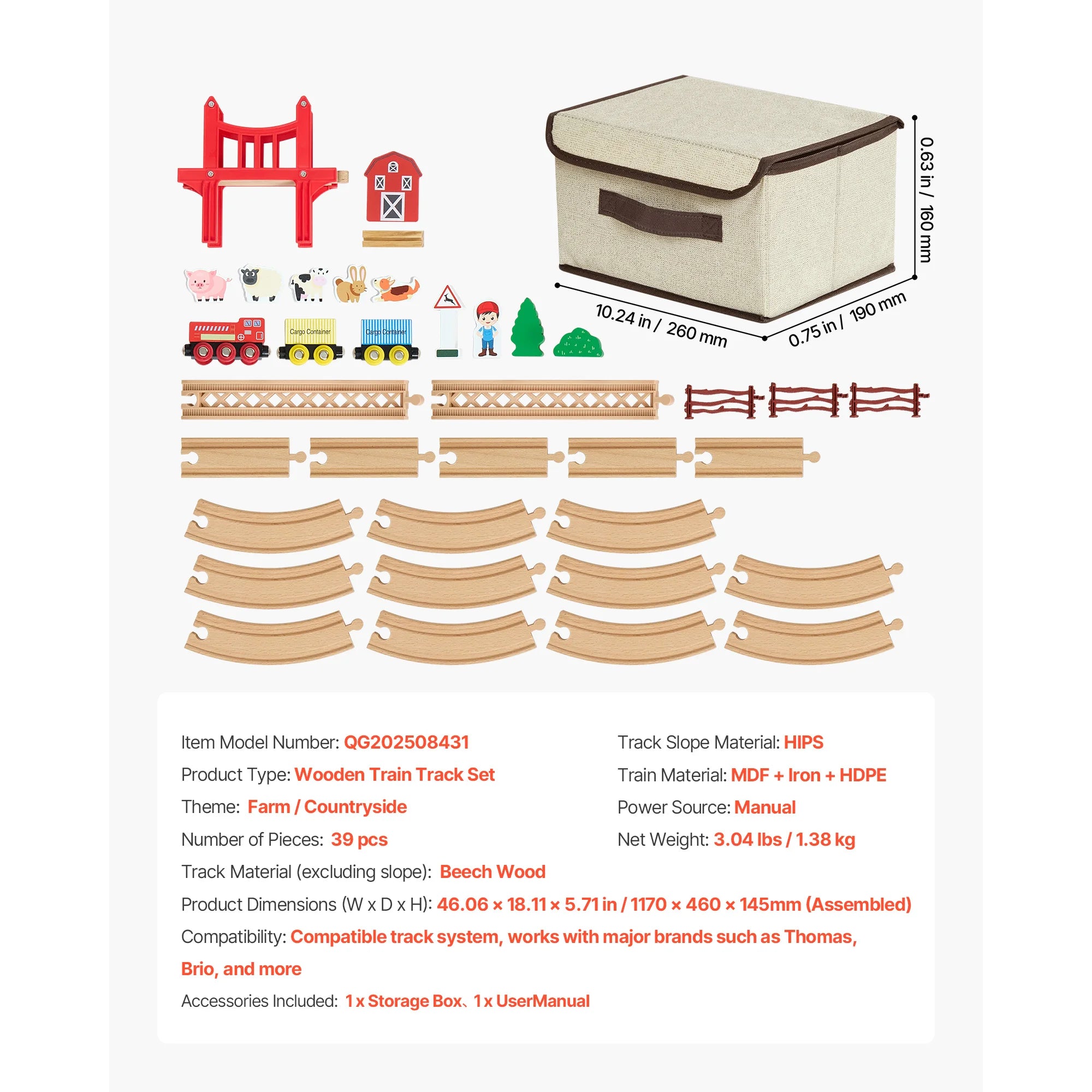 SucceBuy Wooden Train Track Set — 39-Piece Magnetic Railway Toy