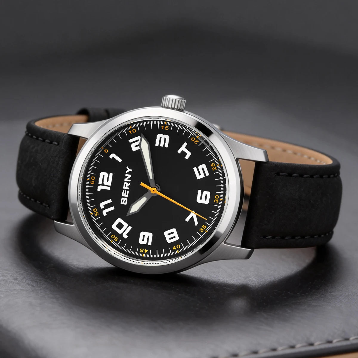 BERNY Men's Quartz Watch — Precision Miyota Movement with Leather Strap