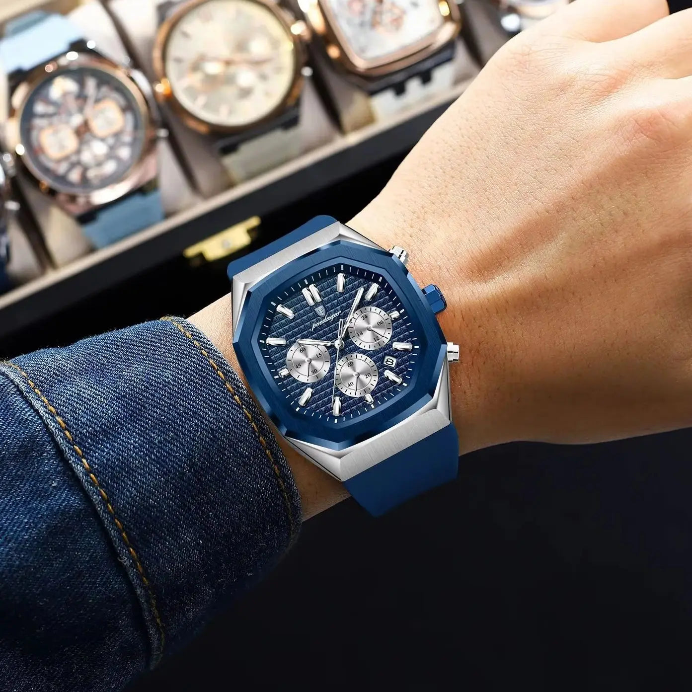 POEDAGAR Men's Chronograph Watch — Waterproof Business Quartz Timepiece