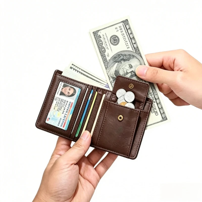 SMILEY SUNSHINE Men's Slim Bifold Wallet — Compact PU Leather Card Holder