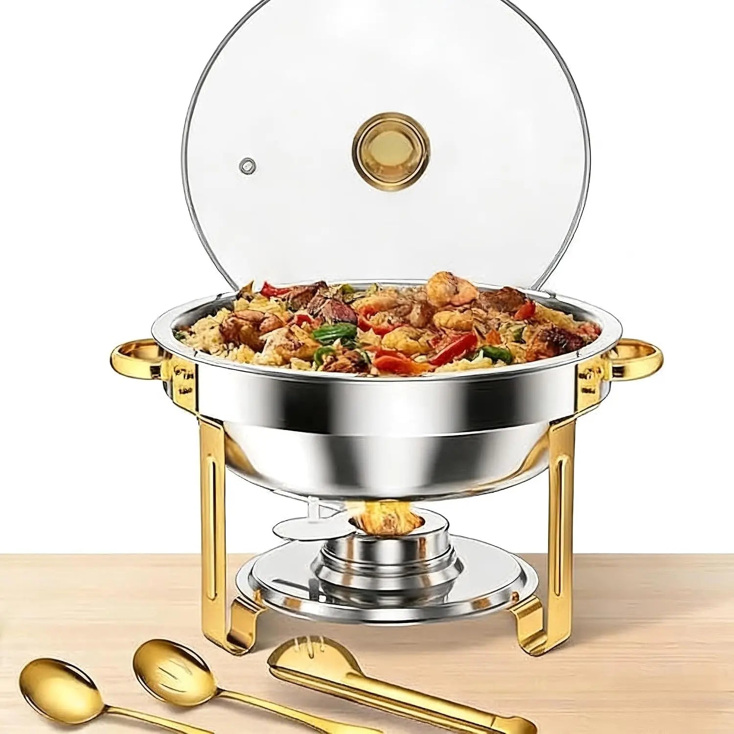 Stainless Steel Chafing Dish Set — Luxury Buffet Food Warmer with Glass Lid