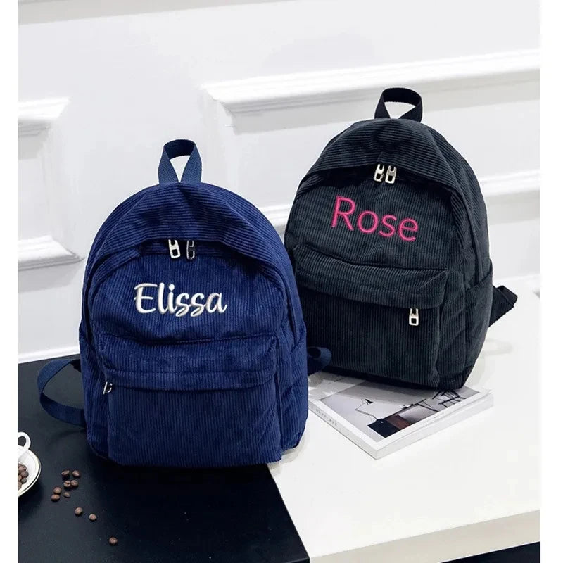 Corduroy Zipper Backpack — Versatile Collegiate Style for Women