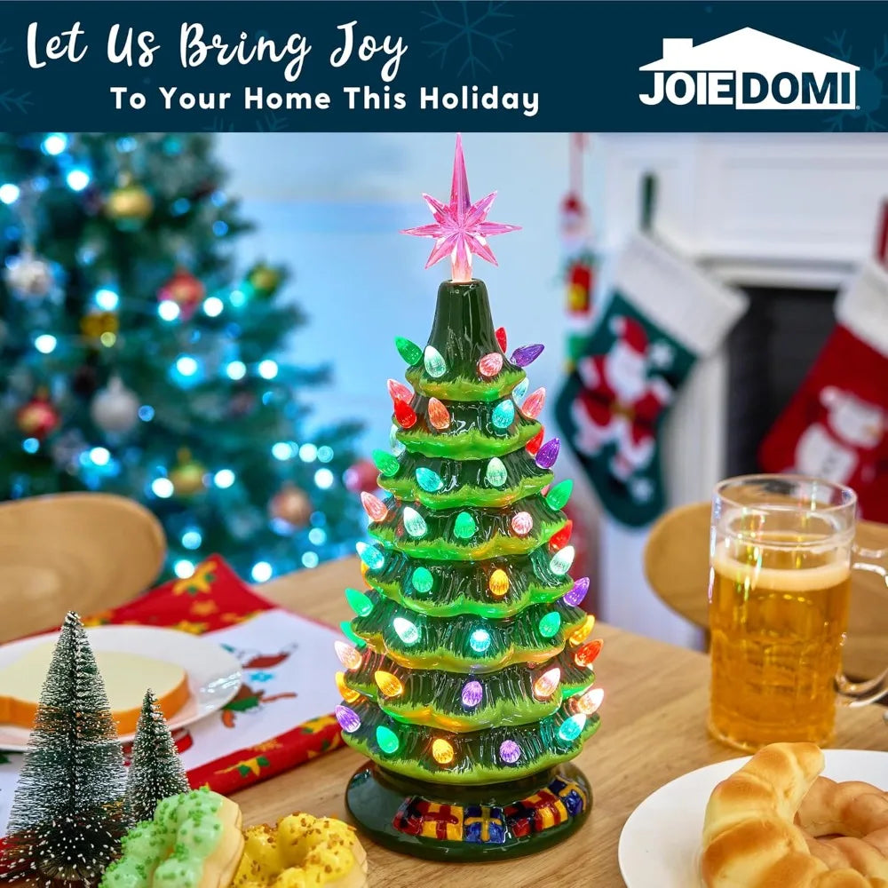 Joyfy Ceramic Tabletop Christmas Tree — Prelit with Multicolor Lights