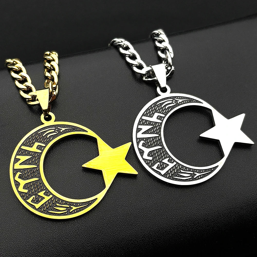JYTF Moon and Star Pendant Necklace — Stainless Steel Religious Jewelry