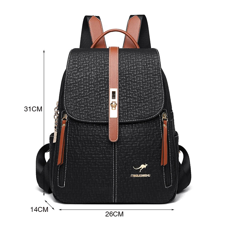 Biutefo Fashion Leather Backpack — Large Capacity Travel Rucksack for Women