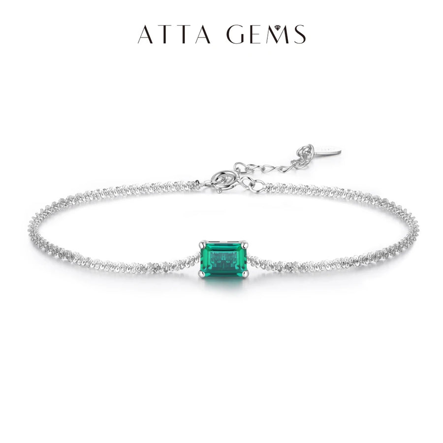 ATTAGEMS Emerald and Moissanite Bangle — 925 Sterling Silver Tennis Bracelet