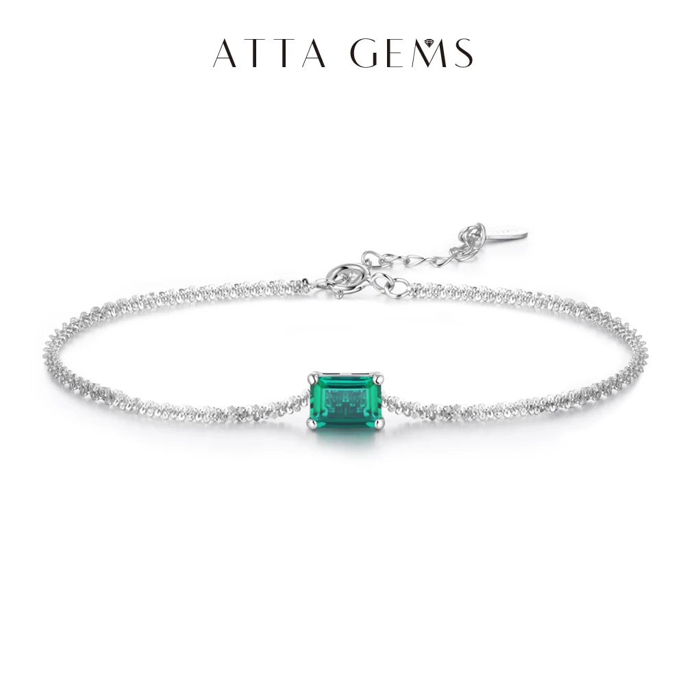 ATTAGEMS Emerald and Moissanite Bangle — 925 Sterling Silver Tennis Bracelet