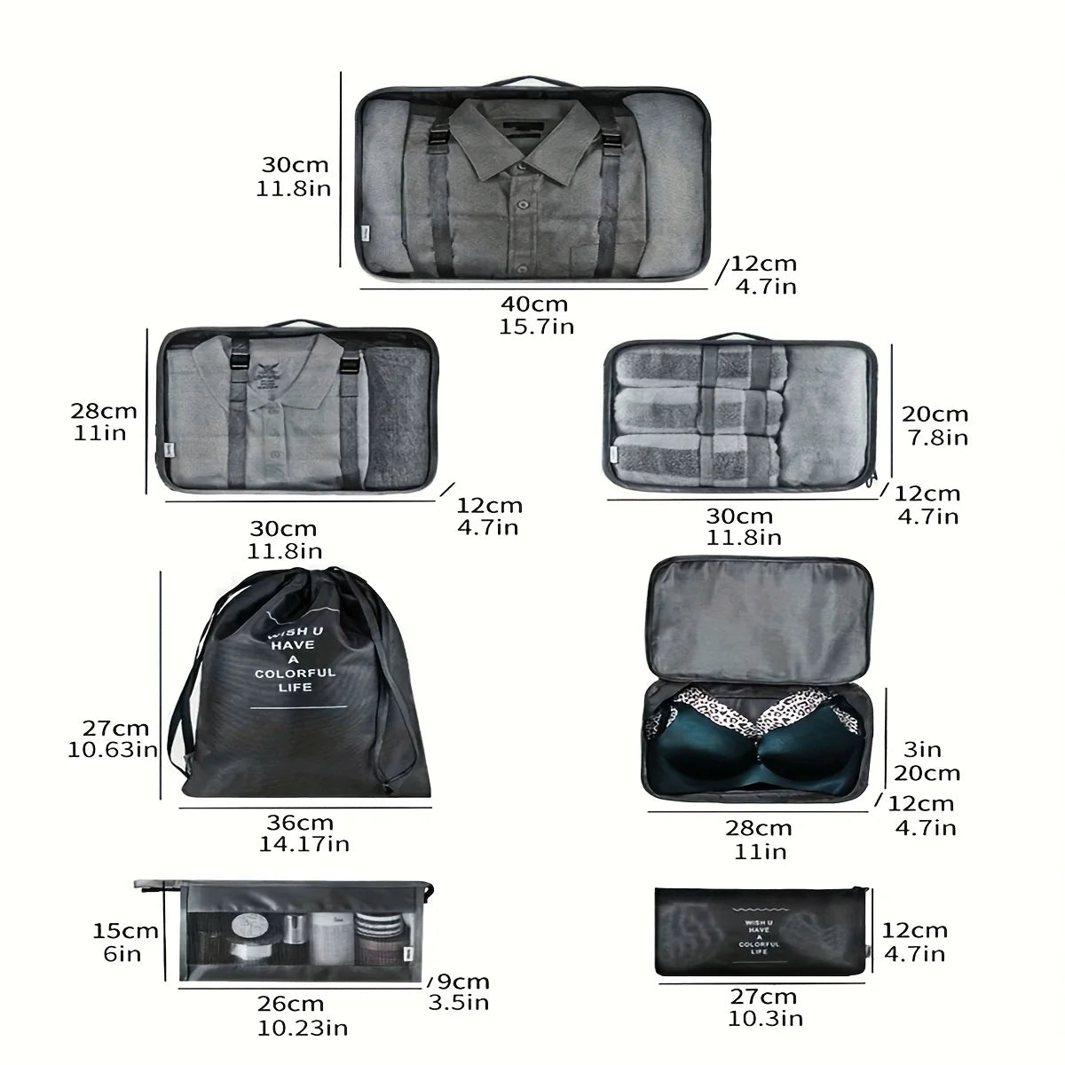 Seven-Piece Travel Storage Bag Set — Luggage Organizer & Clothing Sorting Kit