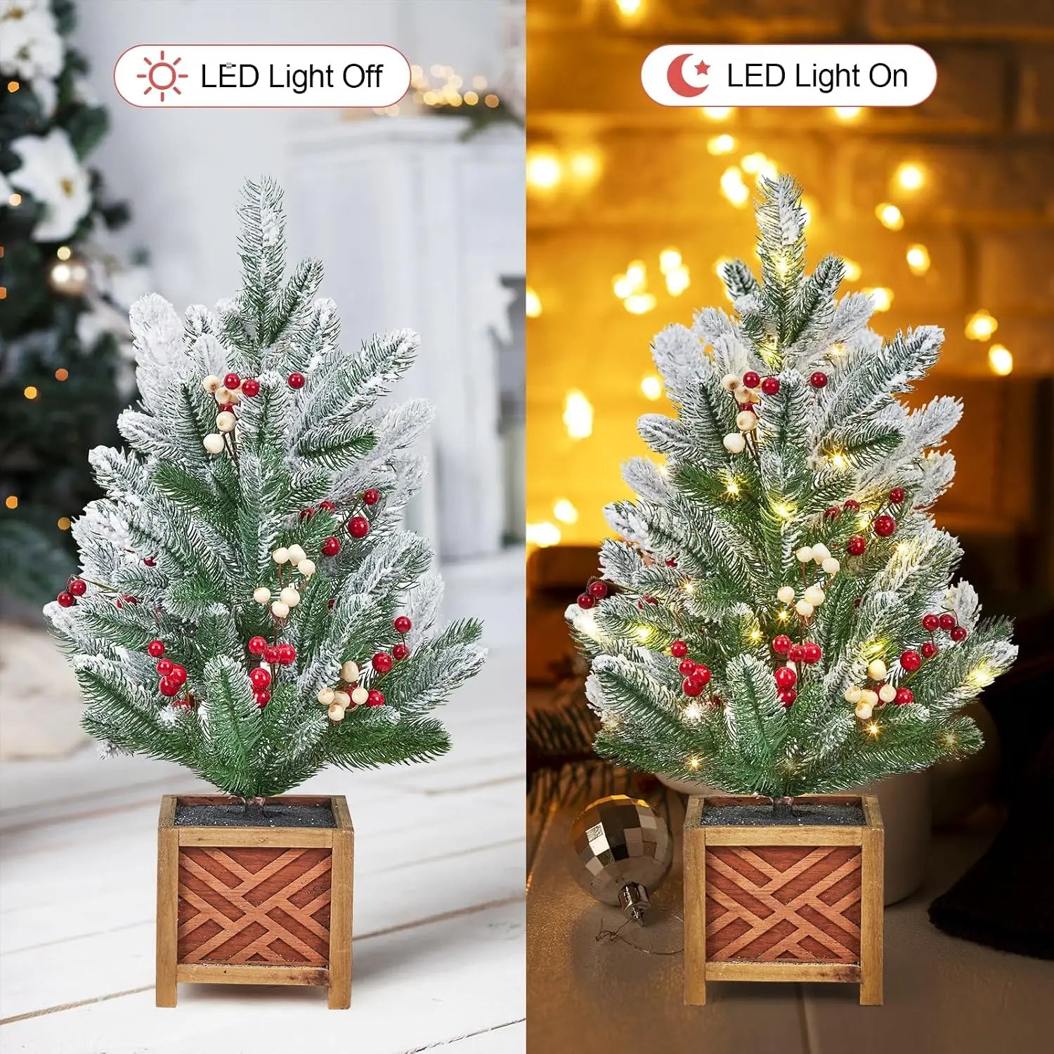 Garvee 24-Inch Pre-Lit Mini Christmas Tree — Flocked Tabletop Decor