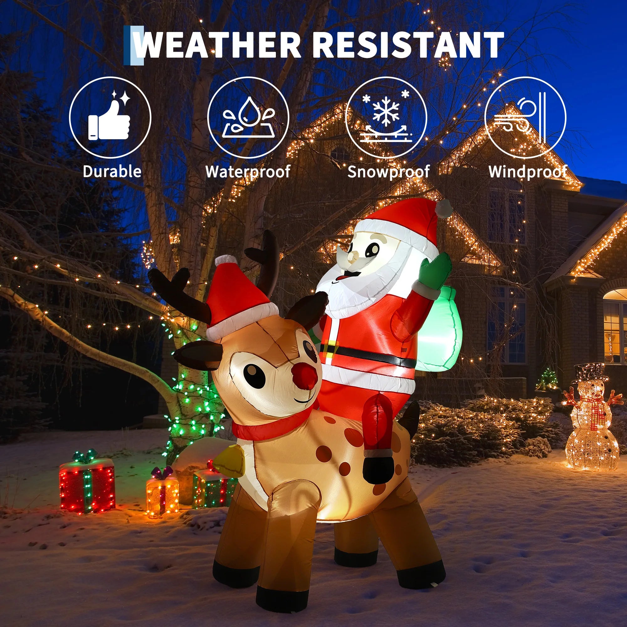 7FT Inflatable Santa Claus and Reindeer — Festive Outdoor Christmas Decor