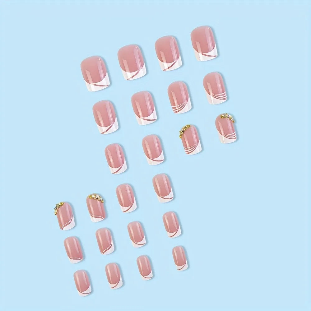 French Tip Press On Nails — Minimalist Square Full Cover Set