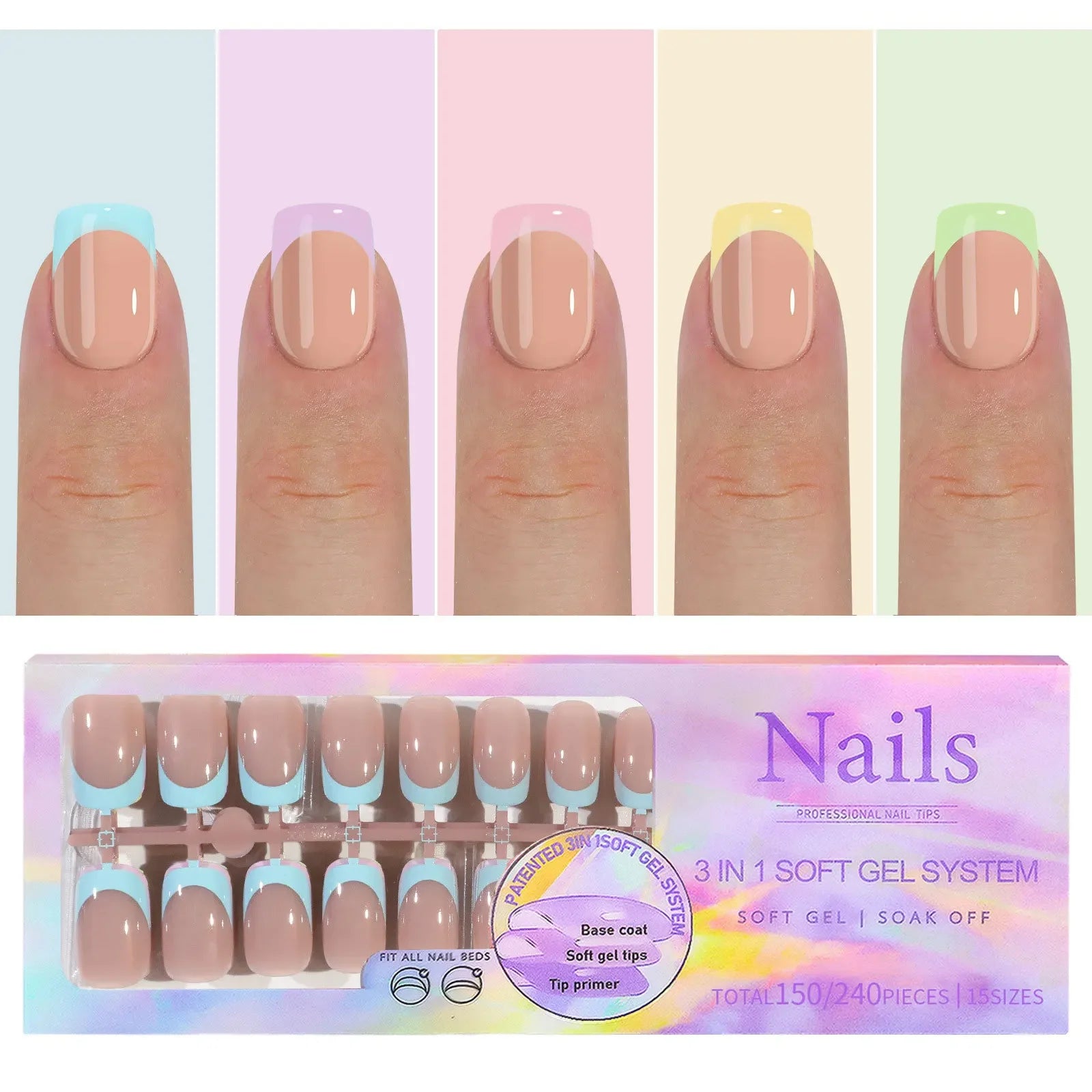 French Tip Soft Gel Nail Tips — 150 Piece DIY Press On Set