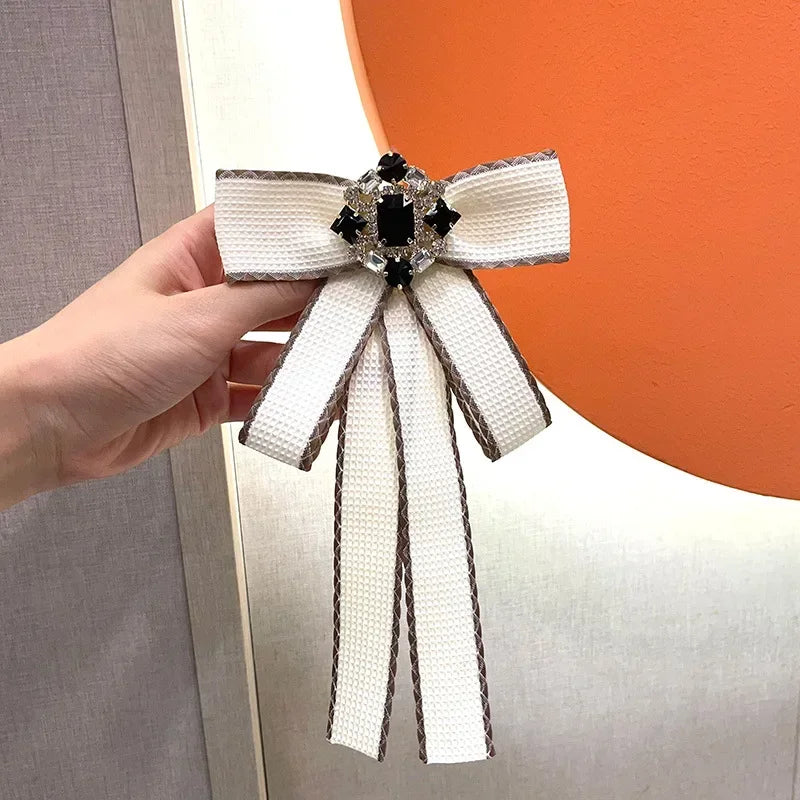 i-Remiel Rhinestone Bowknot Brooch — Elegant Fabric Bow Tie Pin for Women