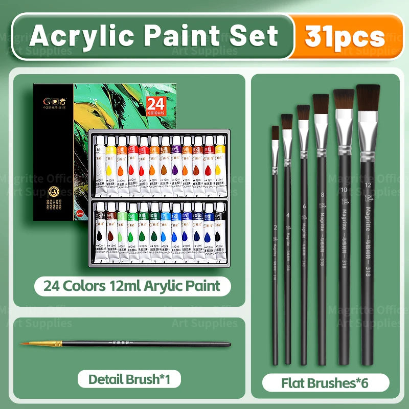 Professional Acrylic Paint Set — Multi-Surface Art Kit with Brushes