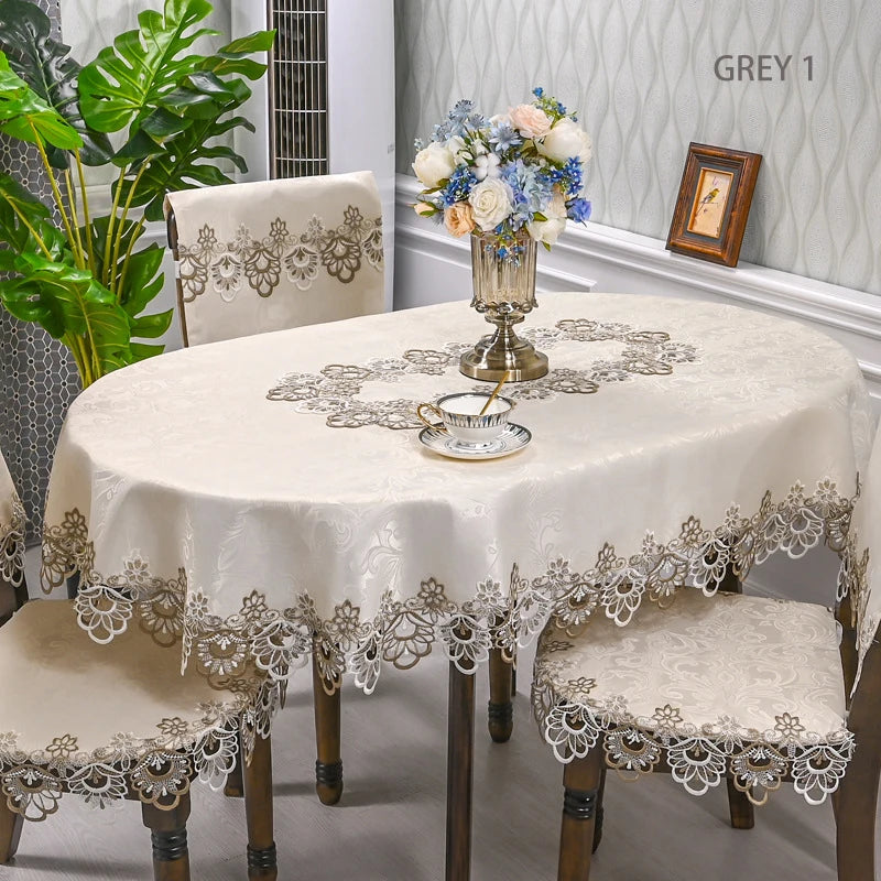 BATTILO Oval Macrame Lace Tablecloth — Embroidered Floral Dining Decor